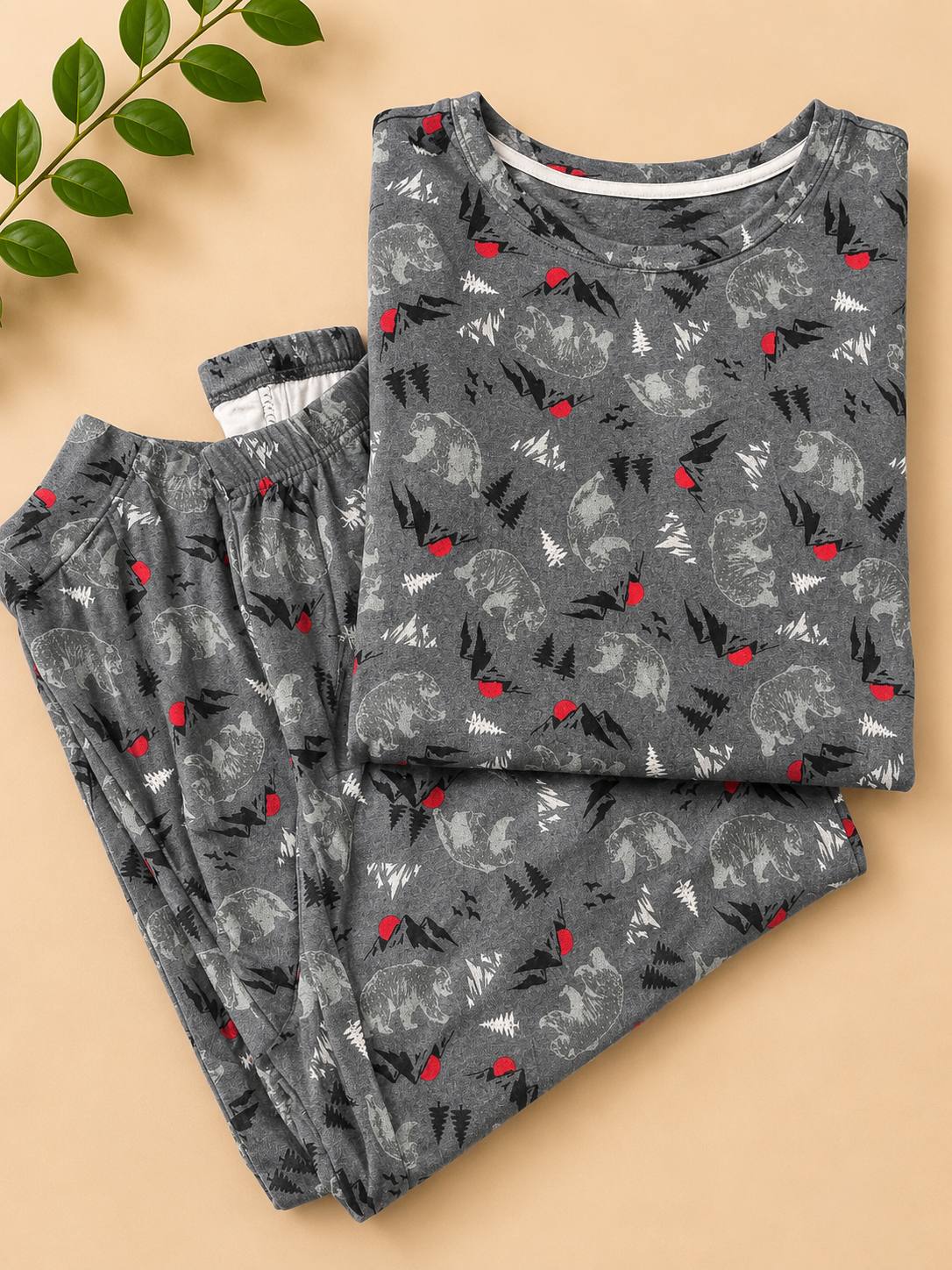 ست بلوز شلوار راحتی برند دیزنی disney خاکستری طرح خرس و درخت پنبه‌ای استوک اصل اورجینال زنانه مردانه پسرانه دخترانه