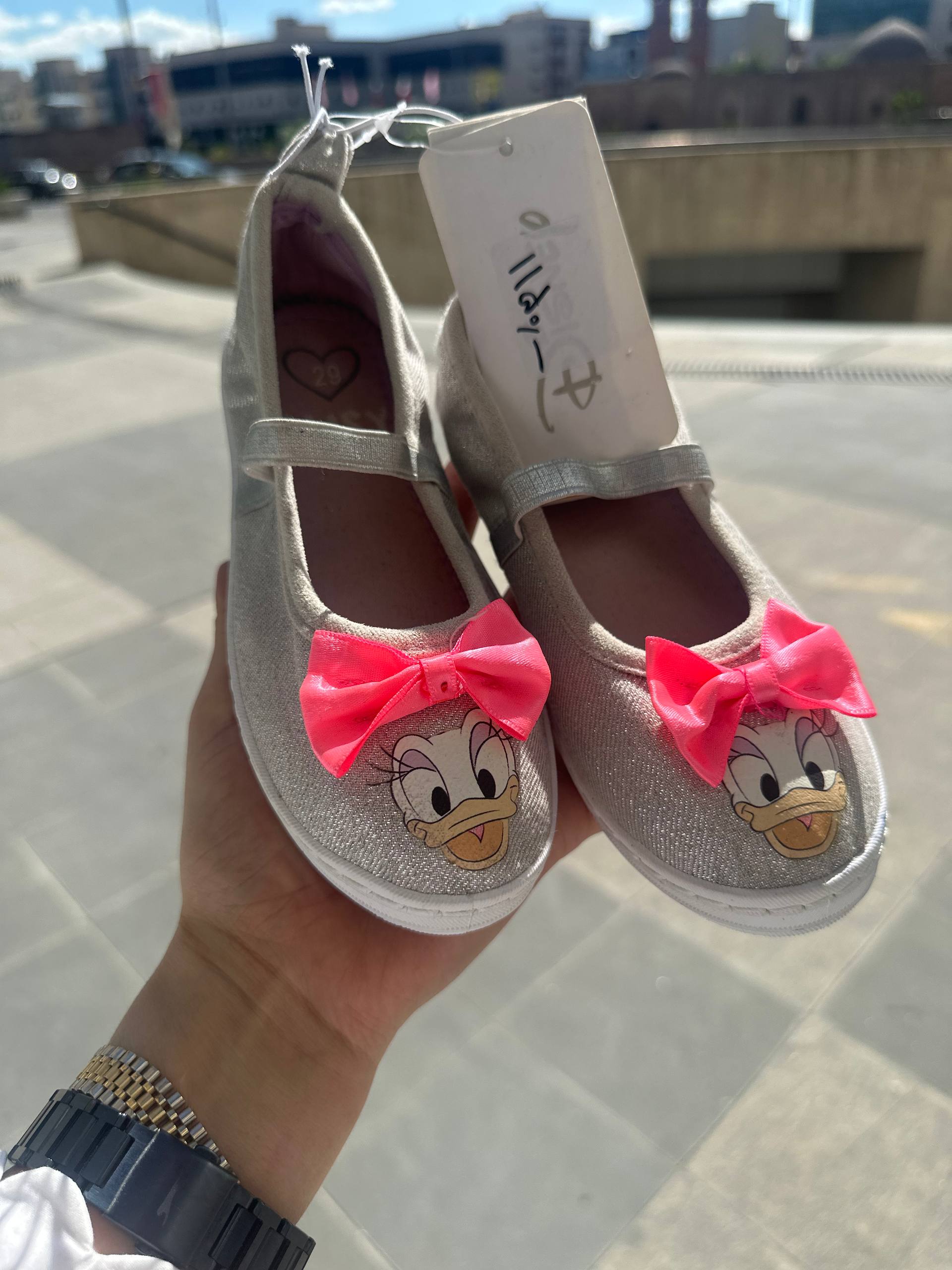 خرید کفش بچگانه دخترانه دیزنی disney طوسی لمه‌ای پاپیونی استوک اورجینال ترب پی اقساطی سایز ۲۹