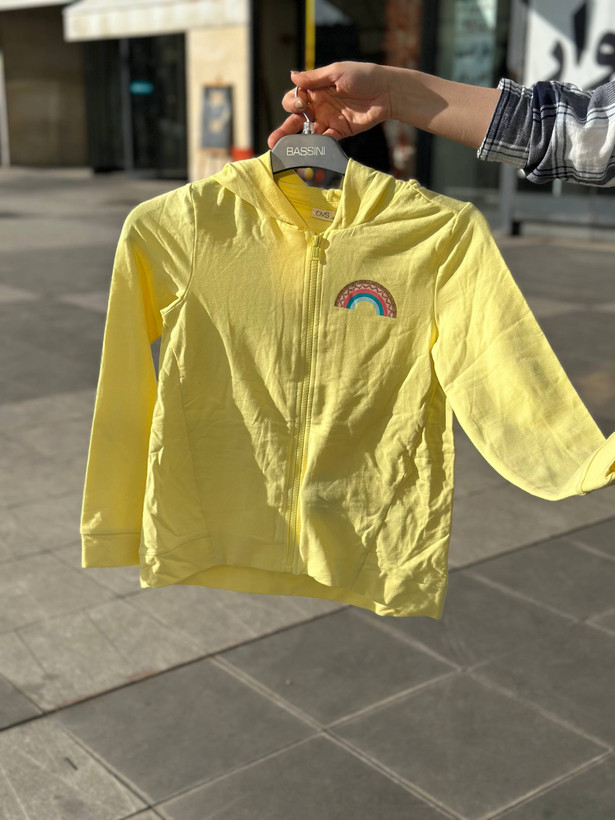 سویشرت بچگانه دخترانه OVC زرد طرح رنگین کمان استوک اورجینال پاستلی ترب پی اقساطی بادوام پاییز زمستان