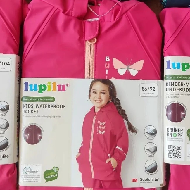 خرید بارانی بچگانه دخترانه لوپیلو lupiluسرخابی پروانه ترب پی اقساطی استوک اورجینال صورتی بادگیر ضدآب