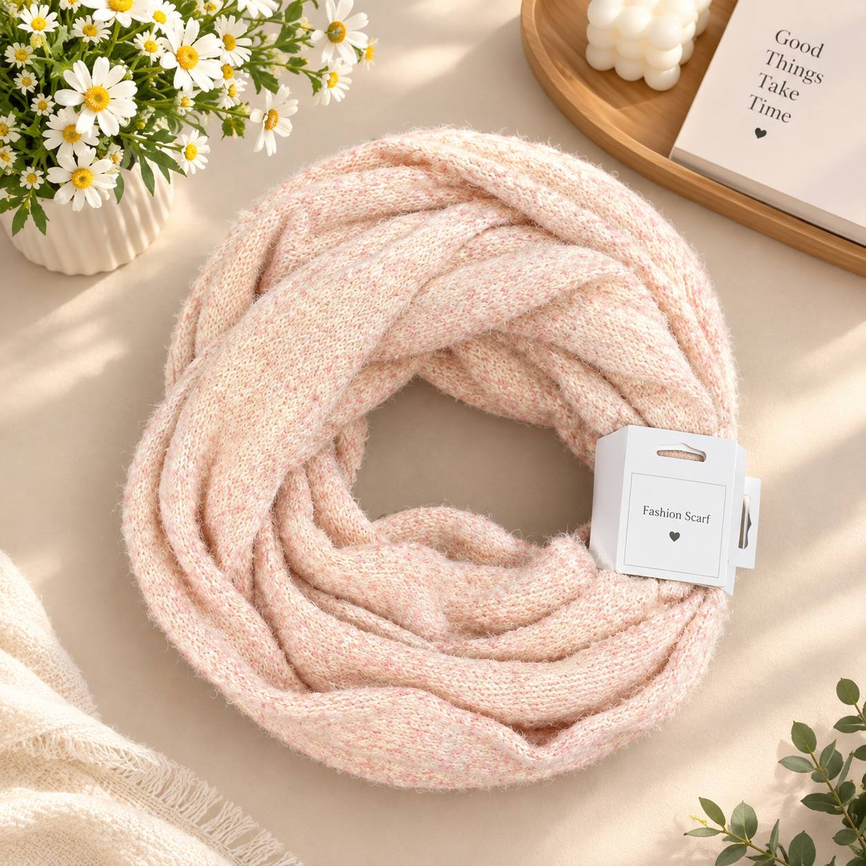خرید شال رینگ زنانه بافت accessoriesصورتی روشن کشبافت استوک اورجینال ترب پی اقساطی گرم زمستانی پاییز
