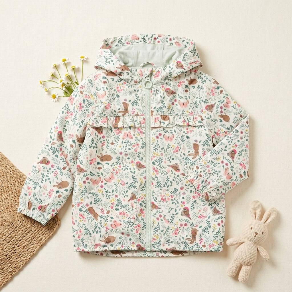 بارانی بچگانه اچ اند ام H&M طبیعت کودک دخترانه سبز خرگوش بادوام اورجینال ضدآب شیک ترب پی اقساطی