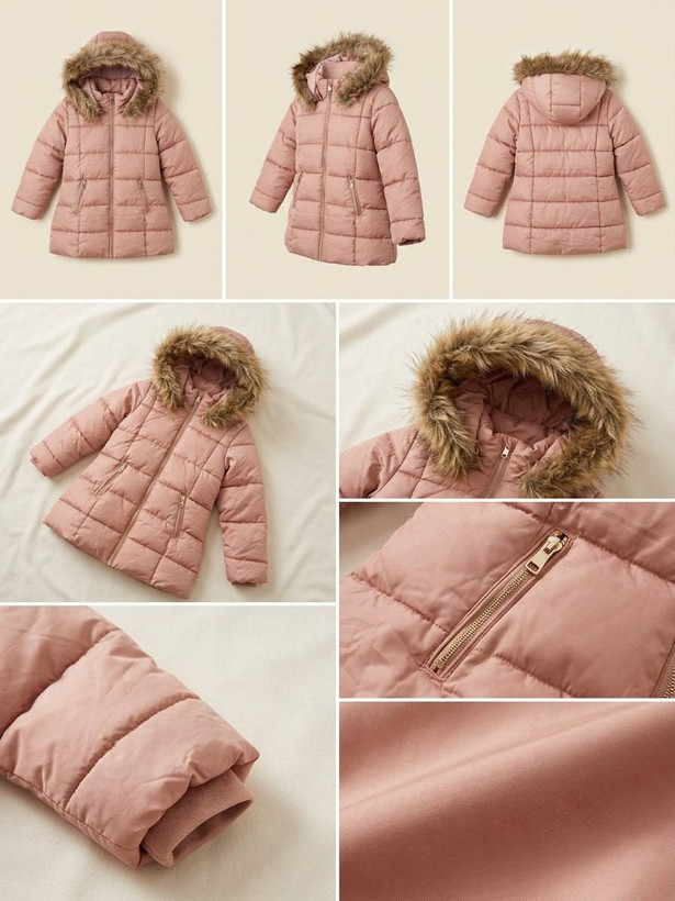 خرید کاپشن بچگانه دخترانه اچ اند ام H&M کالباسی ساده استوک اورجینال ترب پی اقساطی زمستون ضدآب بادوام