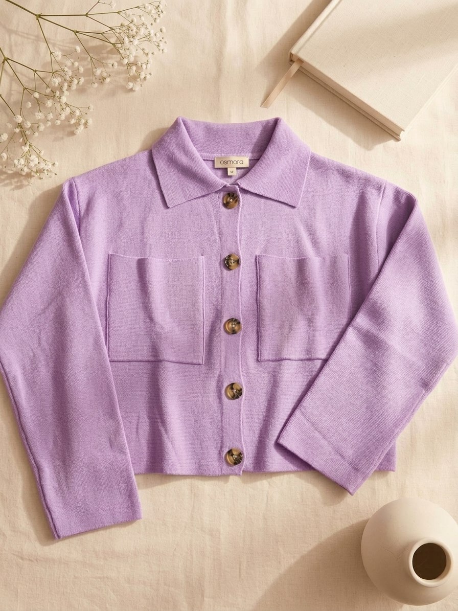 خرید ژاکت بافت زنانه اسمارا esmaraاورجینال یاسی ساده کاردیگن استوک ترب پی اقساطی بادوام زمستان پاییز